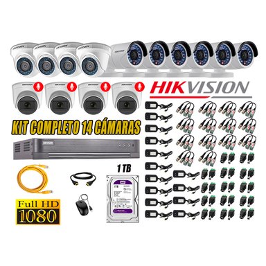 CÁMARA SEGURIDAD HIKVISION KIT 14 FULL HD CON AUDIO | 4 CÁMARA AUDIO DISCO 1TB | LUZ HIBRIDA  LITE