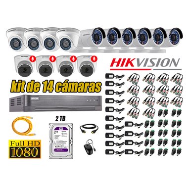CÁMARA SEGURIDAD HIKVISION KIT 14 FULL HD CON AUDIO | 4 CÁMARA AUDIO DISCO 2TB | LUZ HIBRIDA  LITE