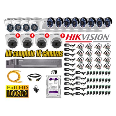 CÁMARA SEGURIDAD HIKVISION KIT 16 FULL HD CON AUDIO | 4 CÁMARA AUDIO DISCO 1TB | LUZ HIBRIDA  LITE