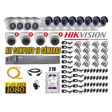 CÁMARA SEGURIDAD HIKVISION KIT 16 FULL HD CON AUDIO | 4 CÁMARA AUDIO DISCO 2TB | LUZ HIBRIDA  LITE