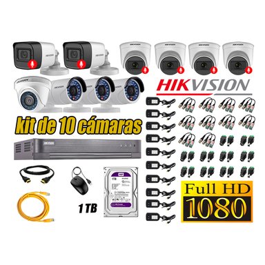 CÁMARA SEGURIDAD HIKVISION KIT 10 FULL HD CON AUDIO | 6 CÁMARA AUDIO DISCO 1TB | LUZ HIBRIDA  LITE