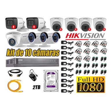 CÁMARA SEGURIDAD HIKVISION KIT 10 FULL HD CON AUDIO | 6 CÁMARA AUDIO DISCO 2TB | LUZ HIBRIDA  LITE