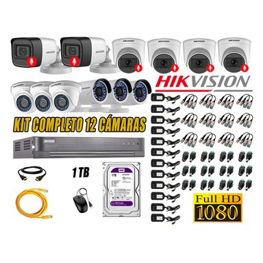 CÁMARA SEGURIDAD HIKVISION KIT 12 FULL HD CON AUDIO | 6 CÁMARA AUDIO DISCO 1TB | LUZ HIBRIDA  LITE