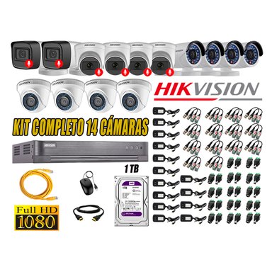 CÁMARA SEGURIDAD HIKVISION KIT 14 FULL HD CON AUDIO | 6 CÁMARA AUDIO DISCO 1TB | LUZ HIBRIDA  LITE