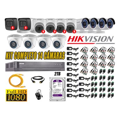 CÁMARA SEGURIDAD HIKVISION KIT 14 FULL HD CON AUDIO | 6 CÁMARA AUDIO DISCO 2TB | LUZ HIBRIDA  LITE