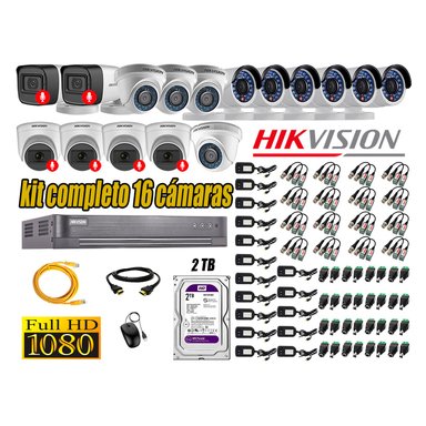 CÁMARA SEGURIDAD HIKVISION KIT 16 FULL HD CON AUDIO | 6 CÁMARA AUDIO DISCO 2TB | LUZ HIBRIDA  LITE