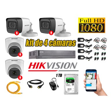 CÁMARA SEGURIDAD HIKVISION KIT 4 FULL HD CON AUDIO INCORPORADO DISCO 1TB | LUZ HIBRIDA  LITE