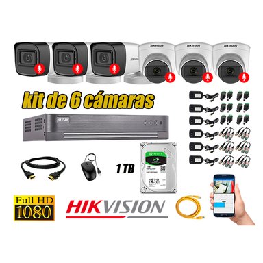 CÁMARA SEGURIDAD HIKVISION KIT 6 FULL HD CON AUDIO INCORPORADO DISCO 1TB | LUZ HIBRIDA  LITE