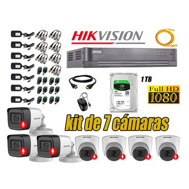 CÁMARA SEGURIDAD HIKVISION KIT 7 FULL HD CON AUDIO INCORPORADO DISCO 1TB | LUZ HIBRIDA  LITE