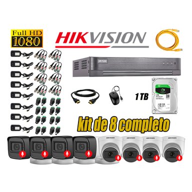 CÁMARA SEGURIDAD HIKVISION KIT 8 FULL HD CON AUDIO INCORPORADO DISCO 1TB | LUZ HIBRIDA  LITE