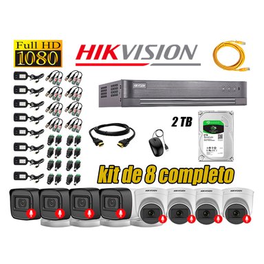 CÁMARA SEGURIDAD HIKVISION KIT 8 FULL HD CON AUDIO INCORPORADO DISCO 2TB | LUZ HIBRIDA  LITE