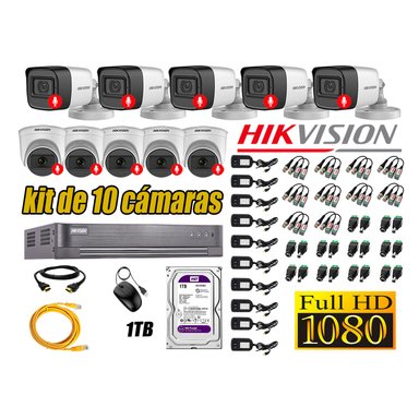 CÁMARA SEGURIDAD HIKVISION KIT 10 FULL HD CON AUDIO INCORPORADO DISCO 1TB | LUZ HIBRIDA  LITE