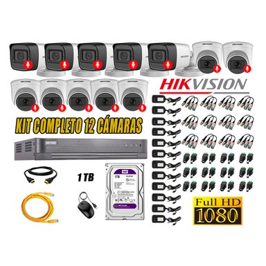 CÁMARA SEGURIDAD HIKVISION KIT 12 FULL HD CON AUDIO INCORPORADO DISCO 1TB | LUZ HIBRIDA  LITE