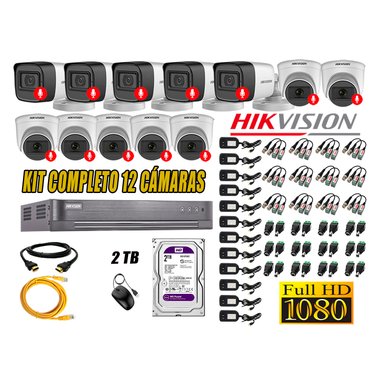 CÁMARA SEGURIDAD HIKVISION KIT 12 FULL HD CON AUDIO INCORPORADO DISCO 2TB | LUZ HIBRIDA  LITE