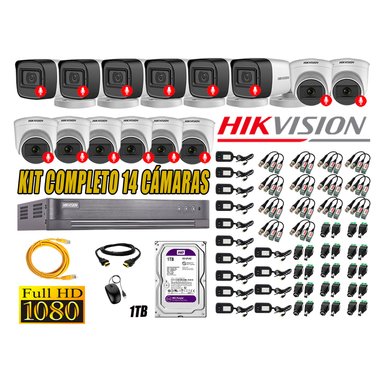 CÁMARA SEGURIDAD HIKVISION KIT 14 FULL HD CON AUDIO INCORPORADO DISCO 1TB | LUZ HIBRIDA  LITE