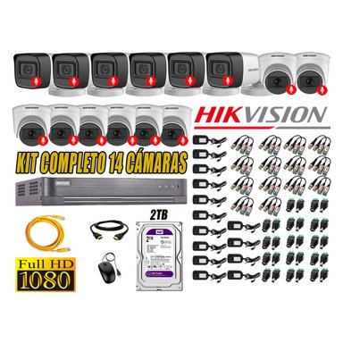 CÁMARA SEGURIDAD HIKVISION KIT 14 FULL HD CON AUDIO INCORPORADO DISCO 2TB | LUZ HIBRIDA  LITE