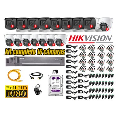 CÁMARA SEGURIDAD HIKVISION KIT 16 FULL HD CON AUDIO INCORPORADO DISCO 1TB | LUZ HIBRIDA  LITE