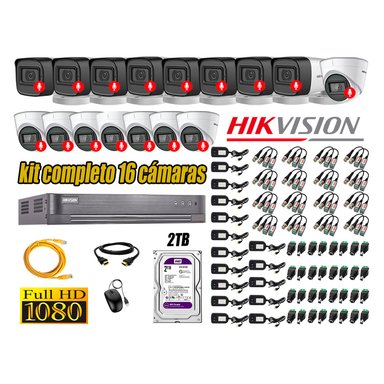 CÁMARA SEGURIDAD HIKVISION KIT 16 FULL HD CON AUDIO INCORPORADO DISCO 2TB | LUZ HIBRIDA  LITE