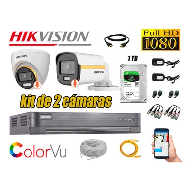 KIT 2 CÁMARA SEGURIDAD HIKVISION FULL HD COLORVU VISION COLOR 1 TB