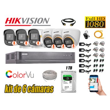 KIT 6 CÁMARA SEGURIDAD HIKVISION FULL HD COLORVU VISION COLOR 1 TB