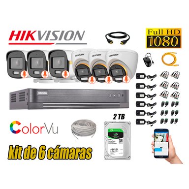 KIT 6 CÁMARA SEGURIDAD HIKVISION FULL HD COLORVU VISION COLOR 2 TB