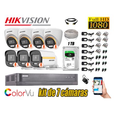 KIT 7 CÁMARA SEGURIDAD HIKVISION FULL HD COLORVU VISION COLOR 1 TB