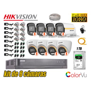 KIT 8 CÁMARA SEGURIDAD HIKVISION FULL HD COLORVU VISION COLOR 1 TB