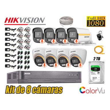 KIT 8 CÁMARA SEGURIDAD HIKVISION FULL HD COLORVU VISION COLOR 2 TB