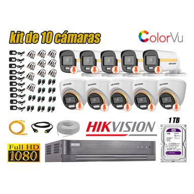 KIT 10 CÁMARA SEGURIDAD HIKVISION FULL HD COLORVU VISION COLOR 1 TB
