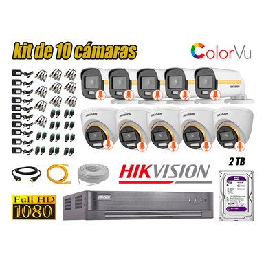 KIT 10 CÁMARA SEGURIDAD HIKVISION FULL HD COLORVU VISION COLOR 2 TB