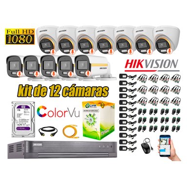 KIT 12 CÁMARA SEGURIDAD HIKVISION FULL HD COLORVU VISION COLOR 1 TB
