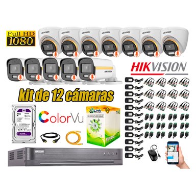 KIT 12 CÁMARA SEGURIDAD HIKVISION FULL HD COLORVU VISION COLOR 2 TB