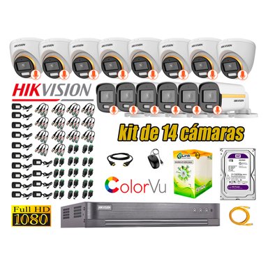 KIT 14 CÁMARA SEGURIDAD HIKVISION FULL HD COLORVU VISION COLOR 1 TB