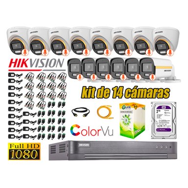 KIT 14 CÁMARA SEGURIDAD HIKVISION FULL HD COLORVU VISION COLOR 2 TB