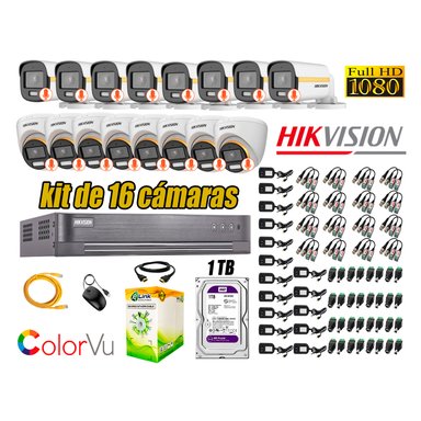 KIT 16 CÁMARA SEGURIDAD HIKVISION FULL HD COLORVU VISION COLOR 1 TB
