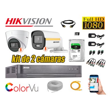 KIT 2 CÁMARA SEGURIDAD HIKVISION FULL HD COLORVU VISION COLOR 1 TB