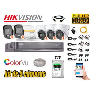 KIT 5 CÁMARA SEGURIDAD HIKVISION FULL HD COLORVU VISION COLOR 2 TB