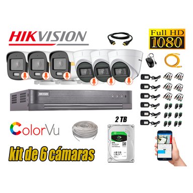 KIT 6 CÁMARA SEGURIDAD HIKVISION FULL HD COLORVU VISION COLOR 2 TB