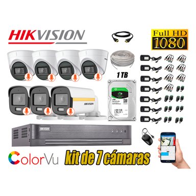 KIT 7 CÁMARA SEGURIDAD HIKVISION FULL HD COLORVU VISION COLOR 1 TB