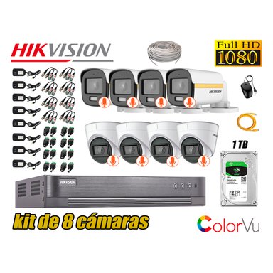 KIT 8 CÁMARA SEGURIDAD HIKVISION FULL HD COLORVU VISION COLOR 1 TB