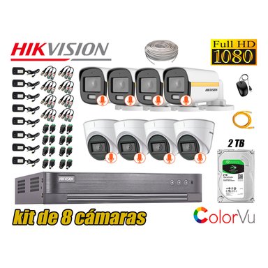 KIT 8 CÁMARA SEGURIDAD HIKVISION FULL HD COLORVU VISION COLOR 2 TB
