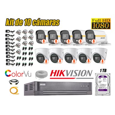 KIT 10 CÁMARA SEGURIDAD HIKVISION FULL HD COLORVU VISION COLOR 1 TB