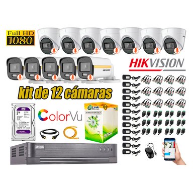 KIT 12 CÁMARA SEGURIDAD HIKVISION FULL HD COLORVU VISION COLOR 2 TB