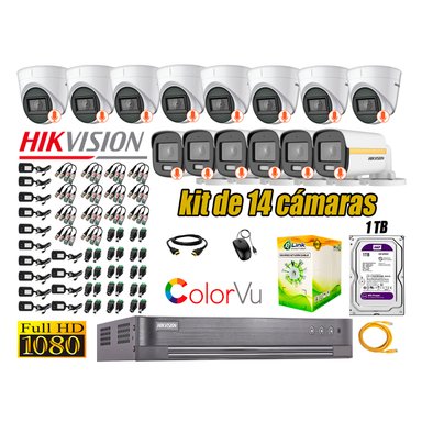 KIT 14 CÁMARA SEGURIDAD HIKVISION FULL HD COLORVU VISION COLOR 1 TB