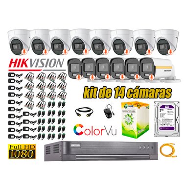 KIT 14 CÁMARA SEGURIDAD HIKVISION FULL HD COLORVU VISION COLOR 2 TB