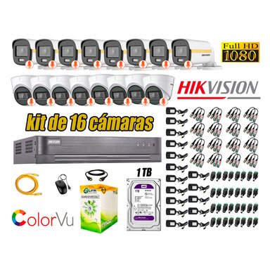 KIT 16 CÁMARA SEGURIDAD HIKVISION FULL HD COLORVU VISION COLOR 1 TB