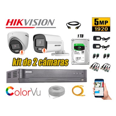 KIT 2 CÁMARA SEGURIDAD HIKVISION 5MP + DISCO COLORVU VISION COLOR 1 TB