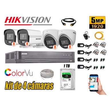 KIT 4 CÁMARA SEGURIDAD HIKVISION 5MP + DISCO COLORVU VISION COLOR 1 TB
