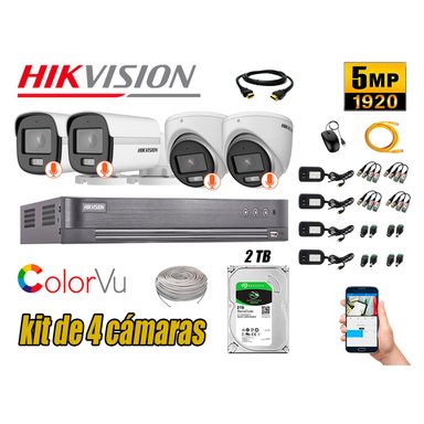 KIT 4 CÁMARA SEGURIDAD HIKVISION 5MP + DISCO COLORVU VISION COLOR 2 TB