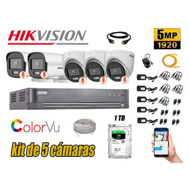 KIT 5 CÁMARA SEGURIDAD HIKVISION 5MP + DISCO COLORVU VISION COLOR 1 TB